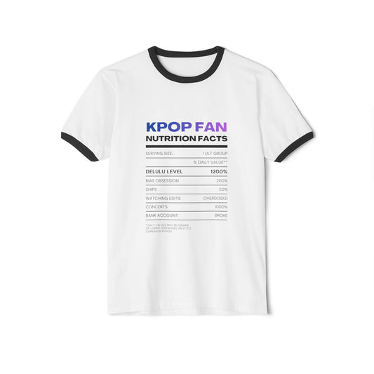 KPOP Fan Nutrition Facts Unisex Ringer T-Shirt - Funny Korean Pop Music Lover Gift